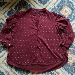 Madewell Maroon Polka Dot Peasant Top